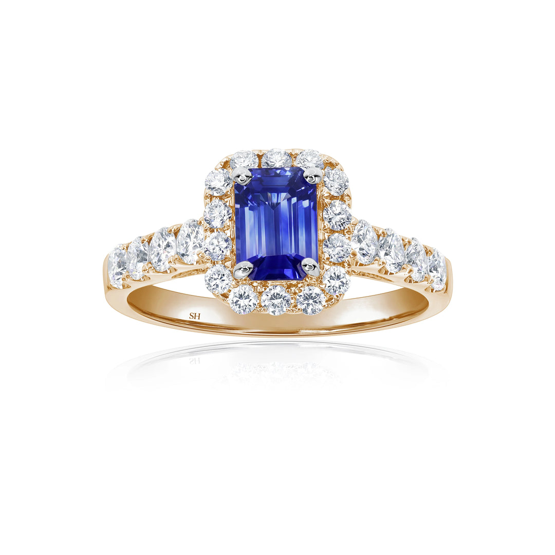 Emerald Cut Sapphire Halo Ring (0.70Ct) - W0857