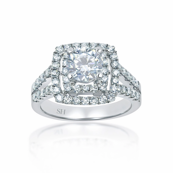 Double Halo with Twin Pavé-Set Diamond Band - W0054