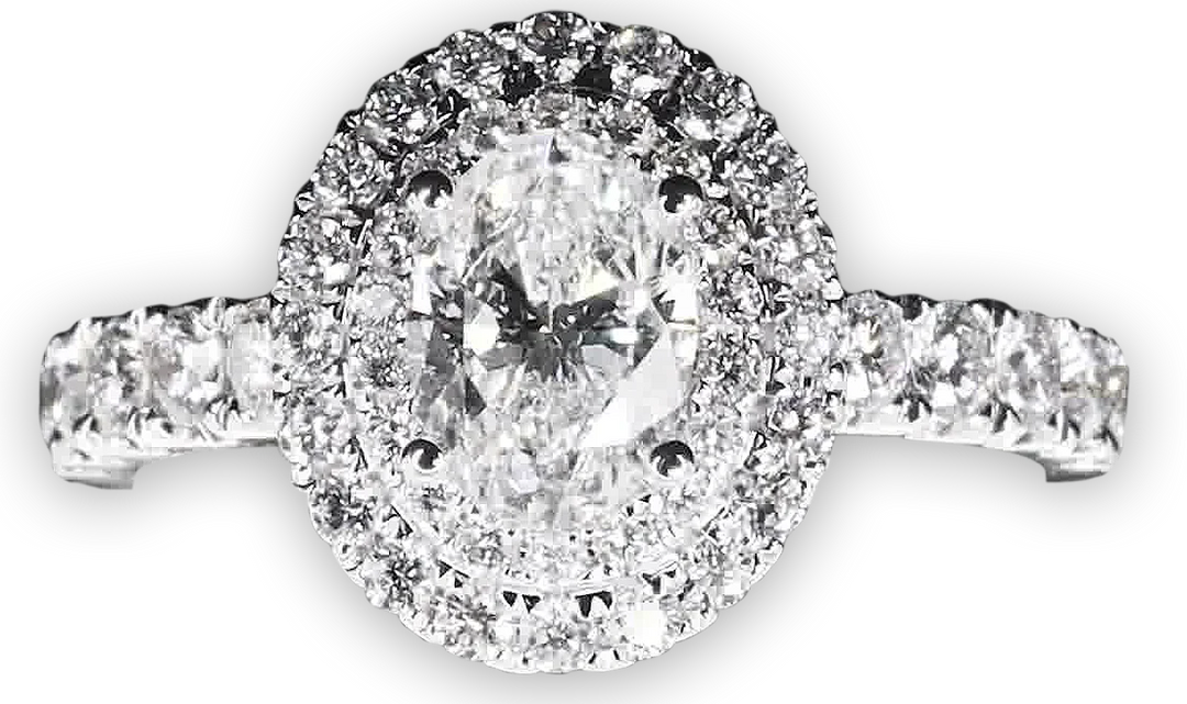 Double Halo Oval Engagement Ring with Single Pavé-Set Band - W0579