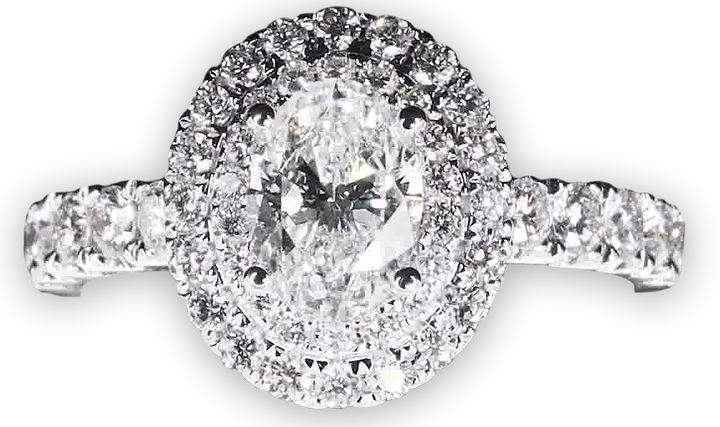 Double Halo Oval Engagement Ring with Single Pavé-Set Band - W0579