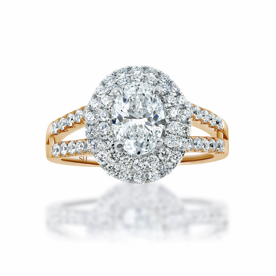Double Halo Oval Brilliant Cut Engagement Ring - W0329