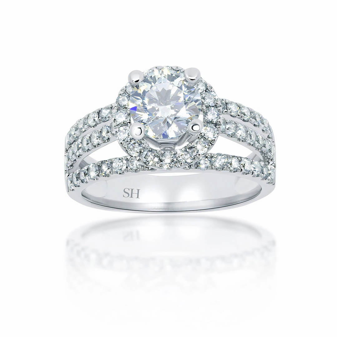 Modern halo with pavé set diamond tri-band - W0055