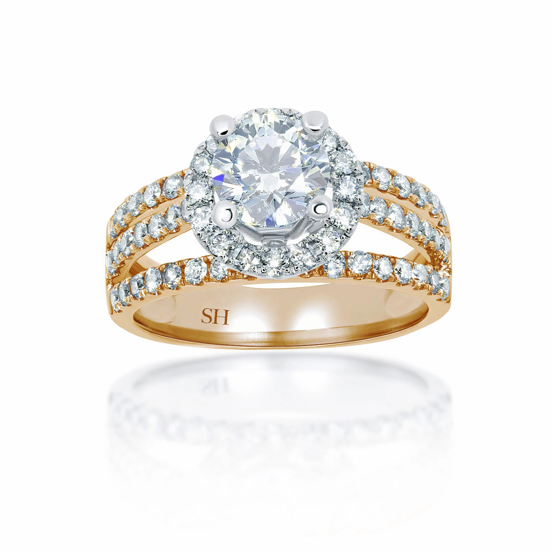 Modern halo with pavé set diamond tri-band - W0055