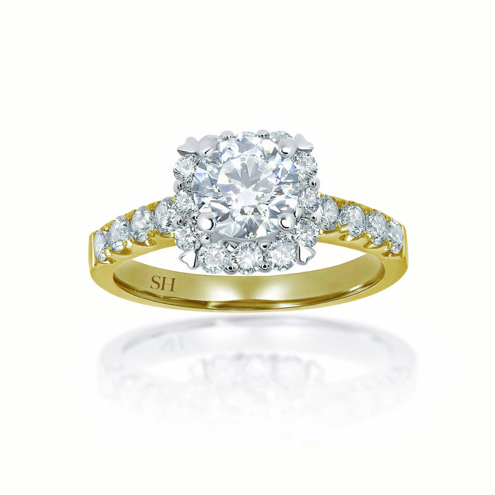 Modern Cushion Shape Halo with Pavé Set Diamond Band - W0041