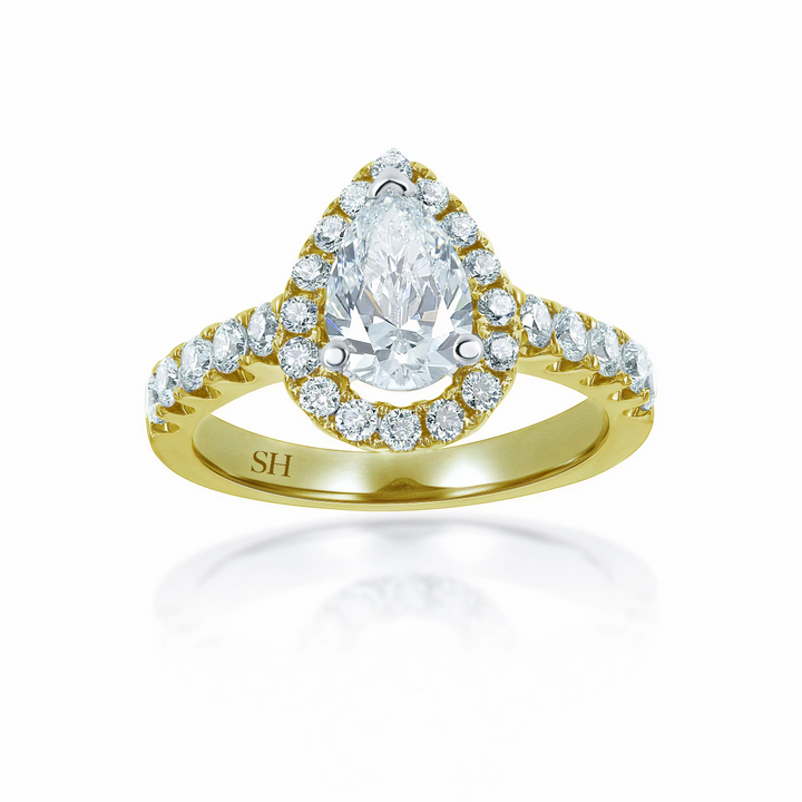 3-Claw Pear Shape Halo and Pavé-Set Diamond Band - W0042