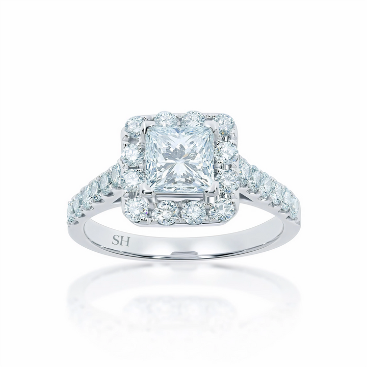 Bright Princess Cut Halo Engagement Ring - W0261