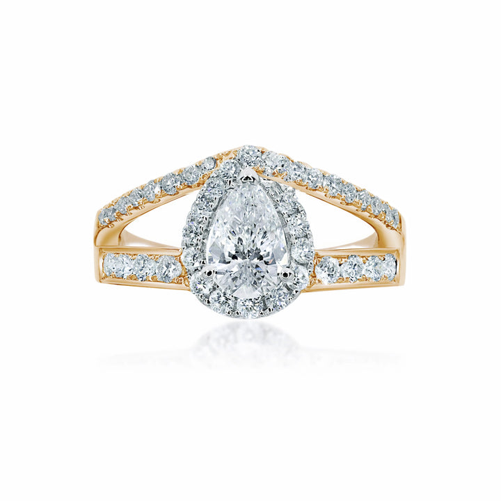 Modern Pear Shape halo ring with pave set double band - W0402