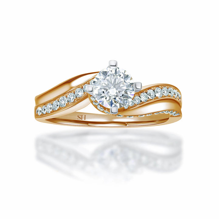 Four claw twist with polished band and sweeping diamonds - W0331