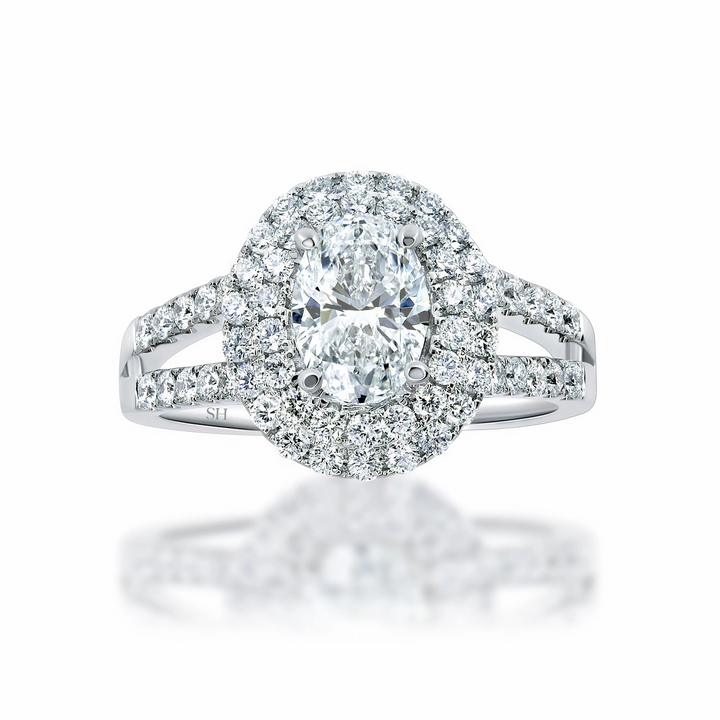 Double Halo Oval Brilliant Cut Engagement Ring - W0329