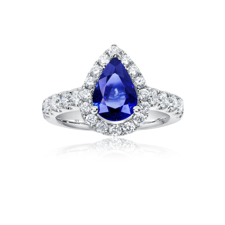 Classic Pear Shape Sapphire Halo Ring - W0855