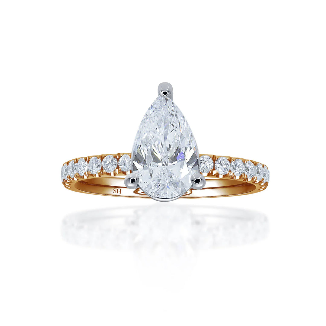3-Claw Pear-Shaped Timeless Engagement Ring with 2.1mm Pavé-Set Band - W0801