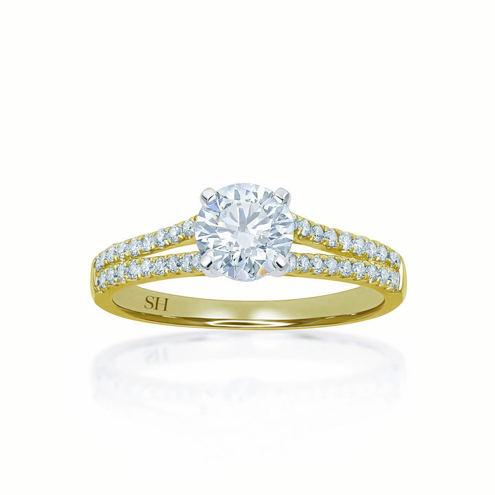 Classic 4-Claw engagement ring with split pavé set diamond band - W0030