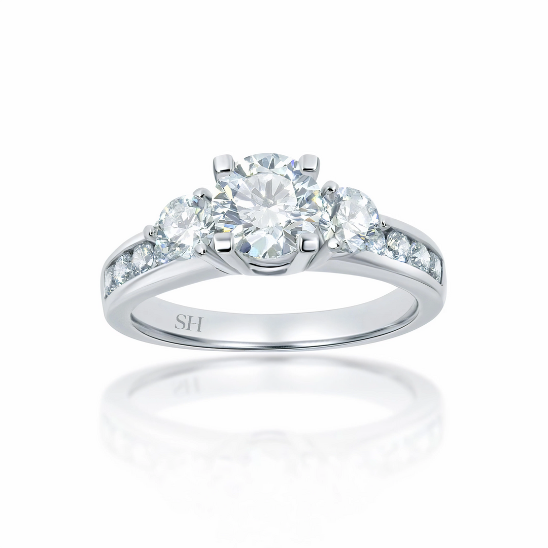 Modern 4-Claw trilogy ring with channel set band - W0032