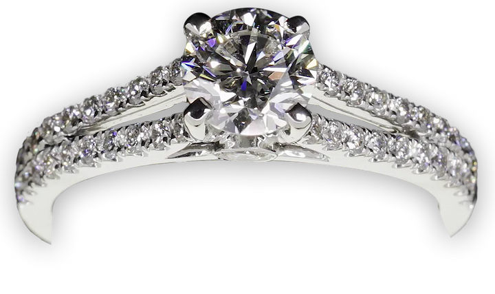 Classic 4-Claw engagement ring with split pavé set diamond band - W0030
