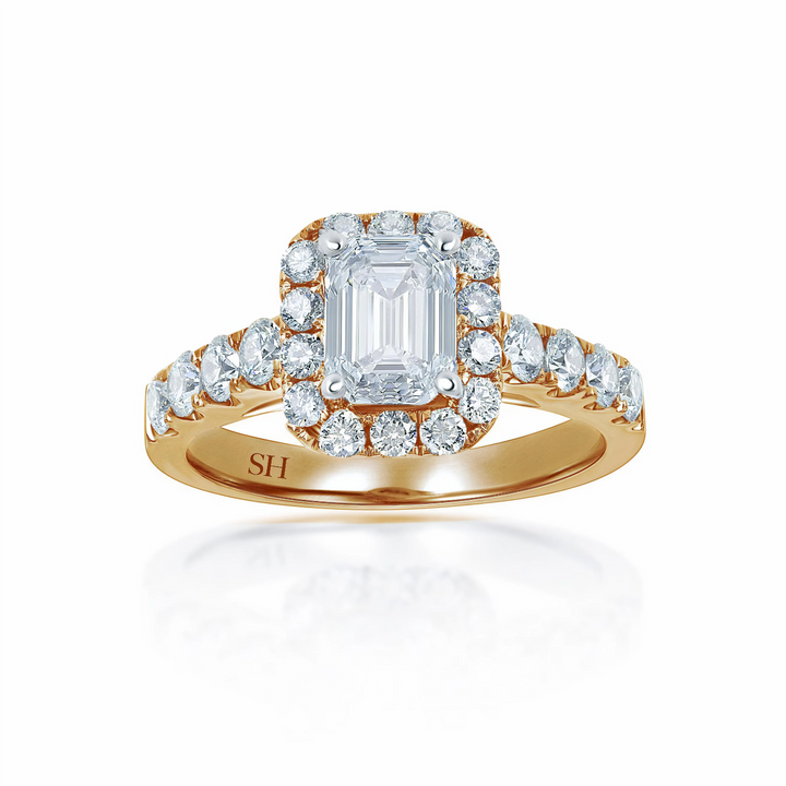Emerald Cut Halo with Pavé-Set Diamond Band - W0043