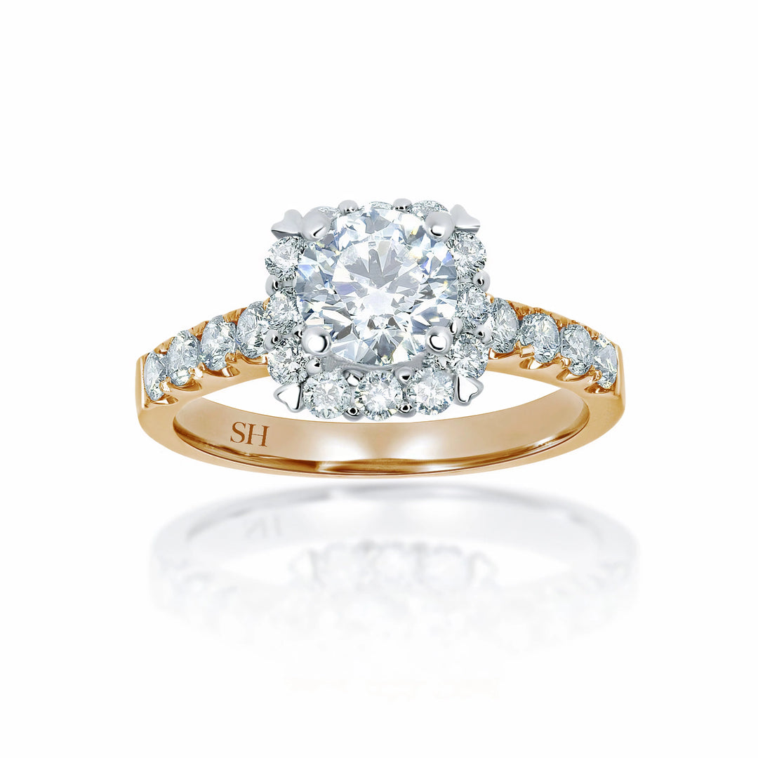 Modern Cushion Shape Halo with Pavé Set Diamond Band - W0041