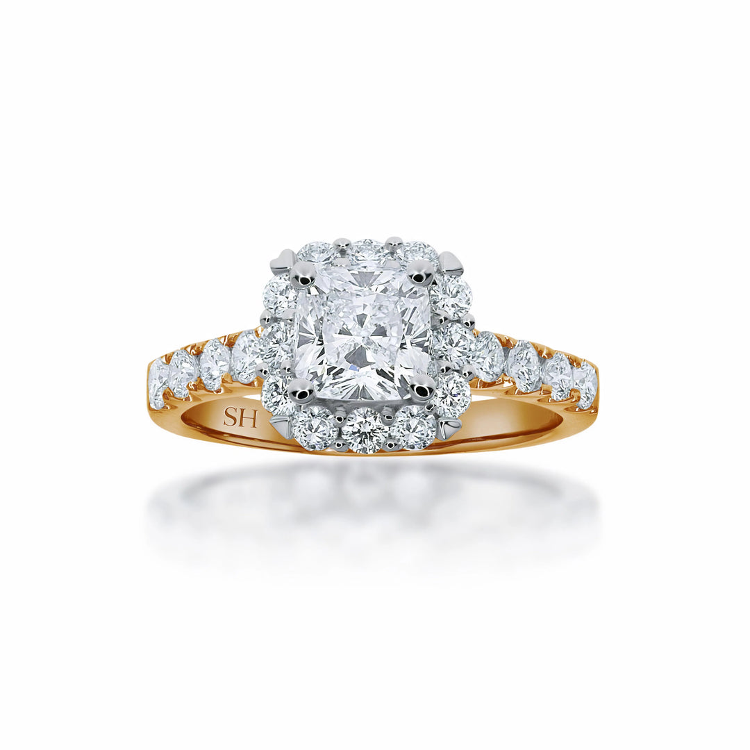 Cushion Cut halo with pavé set diamond band - W0350