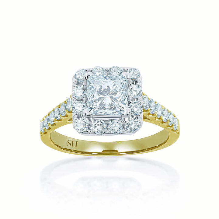 Bright Princess Cut Halo Engagement Ring - W0261