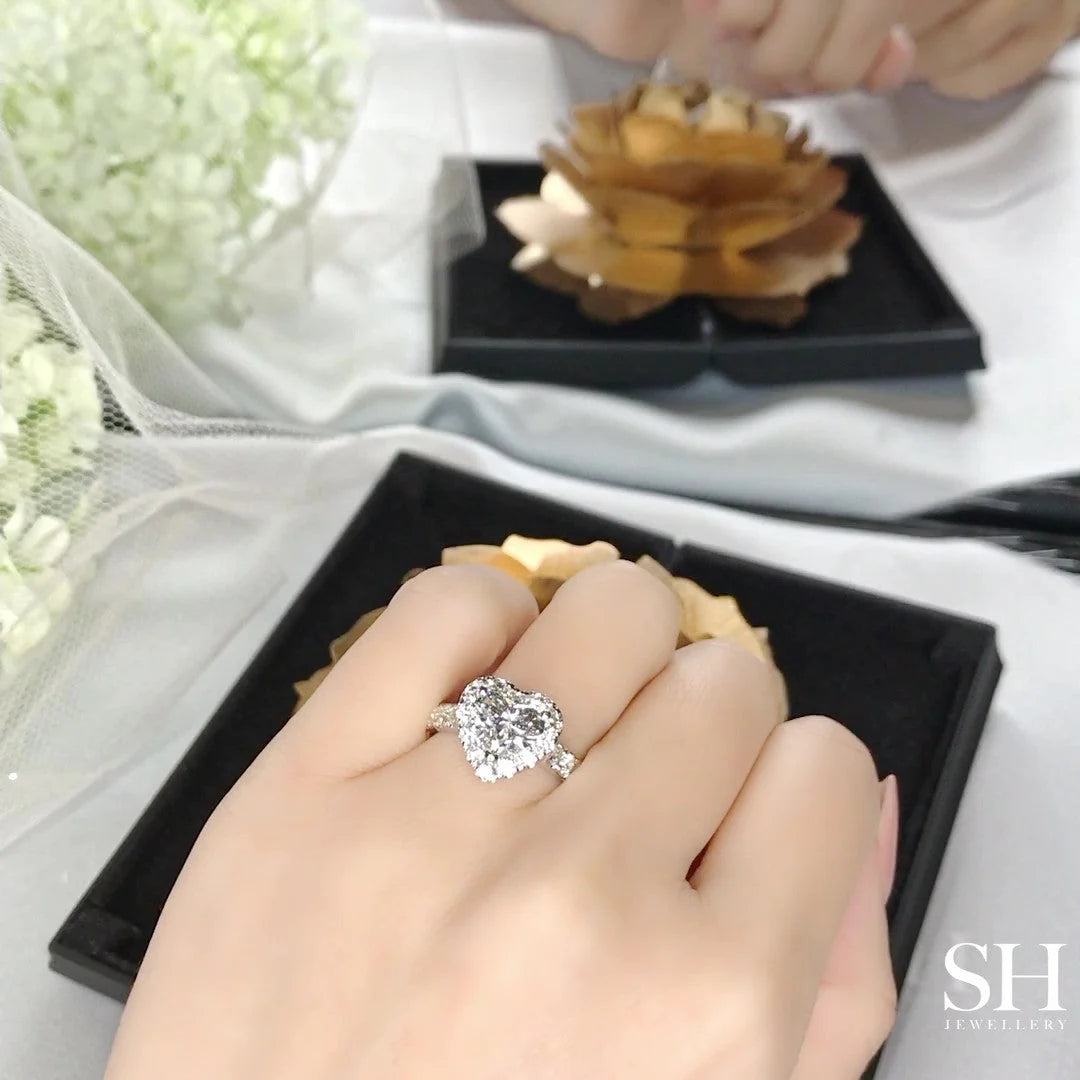 Bold Halo Heart-Shaped Engagement Ring with Pavé-Set Band - W0583