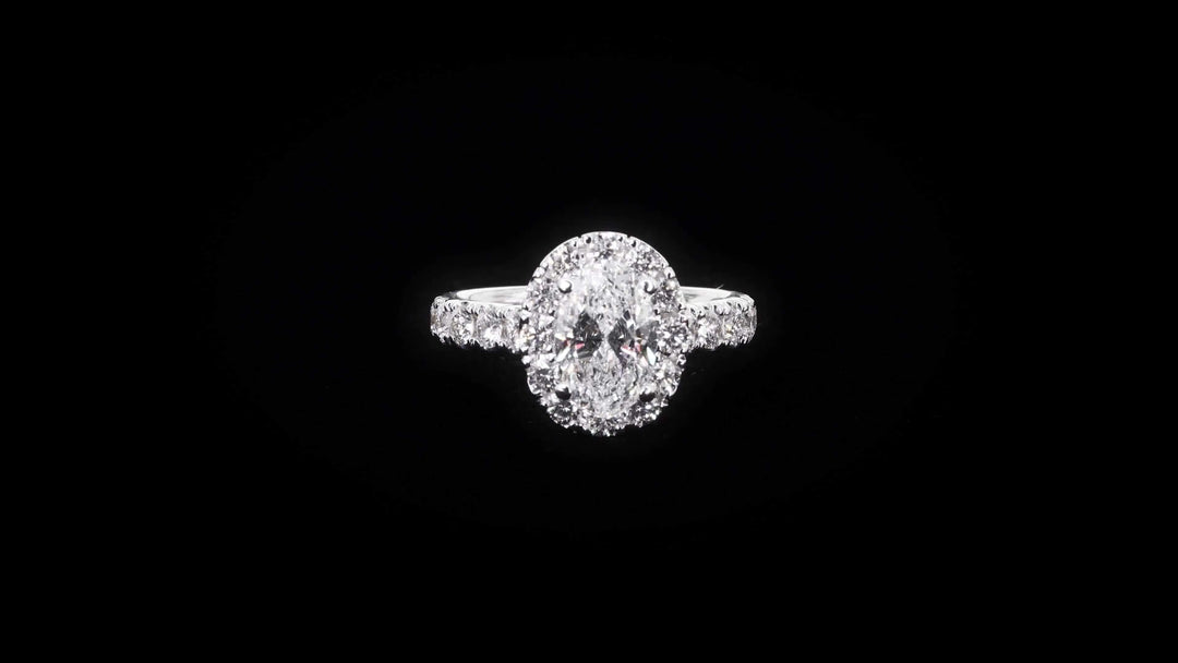 Bold Halo Oval Engagement Ring with Pavé-Set Band - W0584