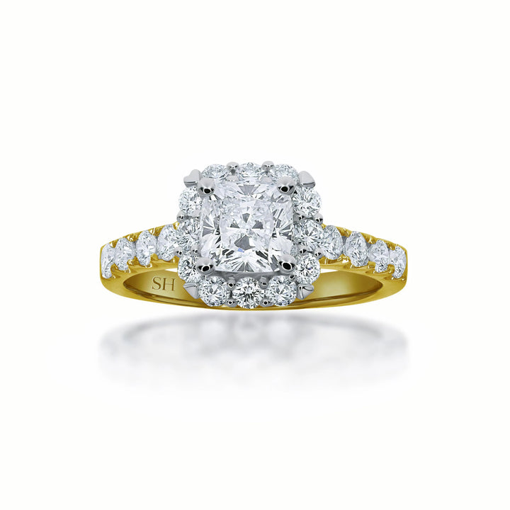 Cushion Cut halo with pavé set diamond band - W0350
