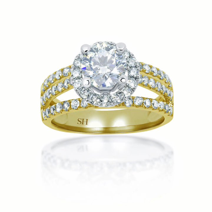Modern halo with pavé set diamond tri-band - W0055