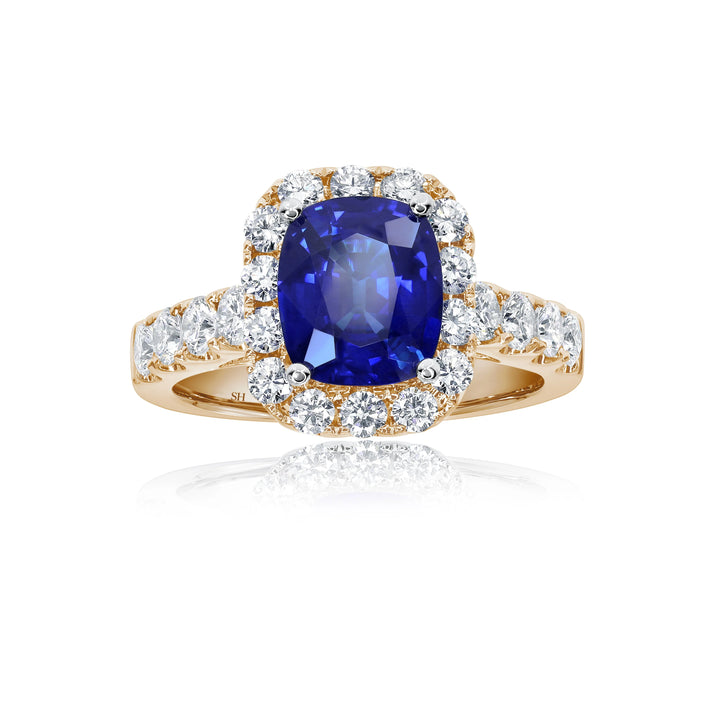 Cushion Cut Sapphire Halo Ring (2.2Ct) - W0861