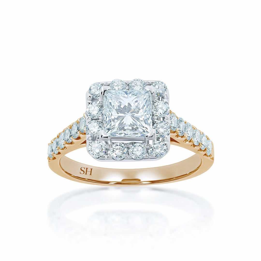 Bright Princess Cut Halo Engagement Ring - W0261