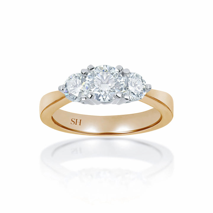 Modern trilogy ring with 4-Claw setting and tapered band - W0036