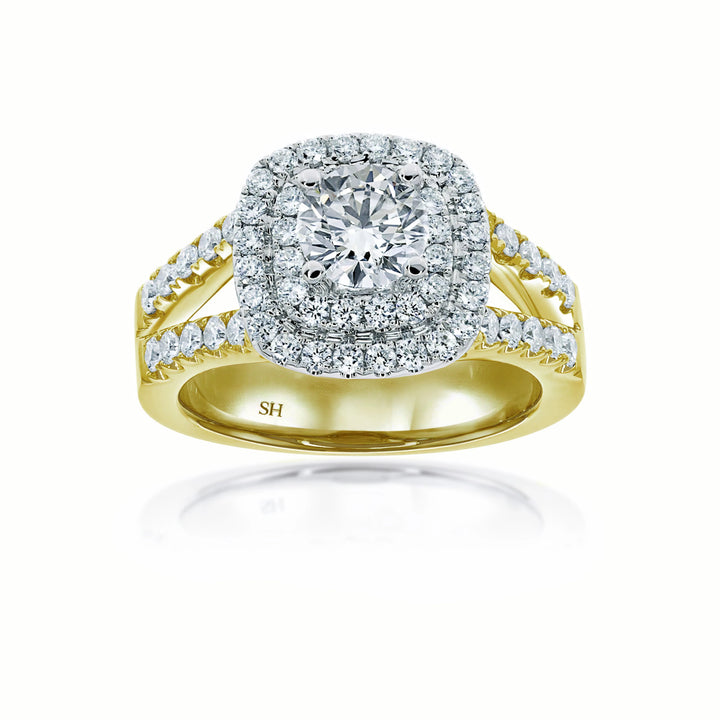 Double Cushion halo with tapering double pave set band - W0403