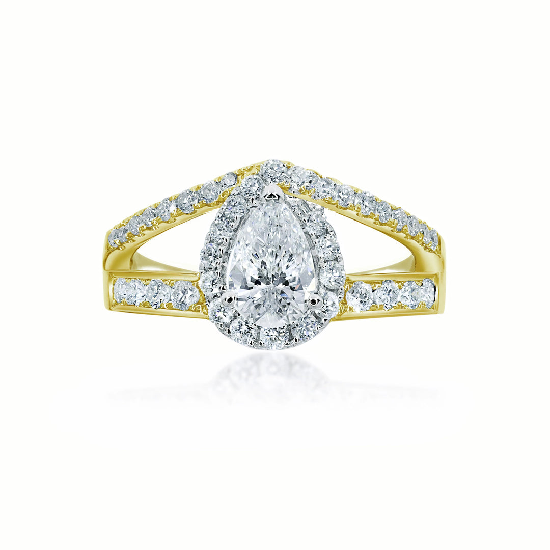 Modern Pear Shape halo ring with pave set double band - W0402