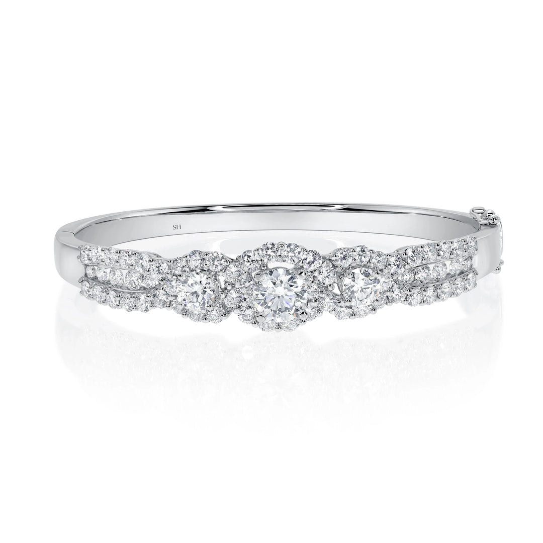 Floral Trio Diamonds Oval Halo Centre in Three Row Bangle - W0923