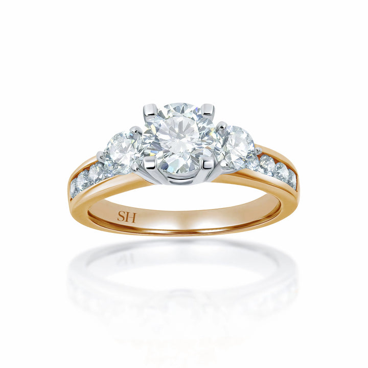 Modern 4-Claw trilogy ring with channel set band - W0032