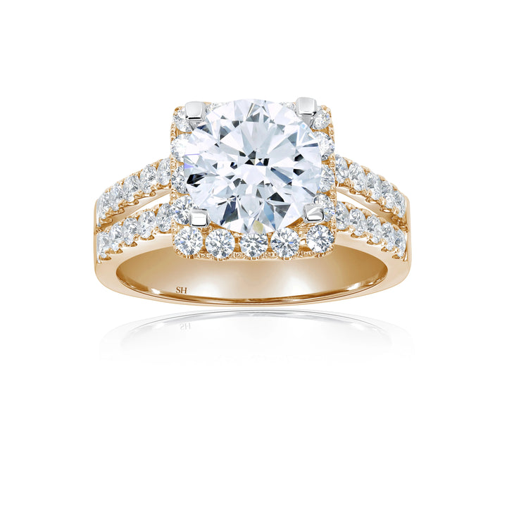 Diamond Cushion Halo And Split Two Row Band - W0885