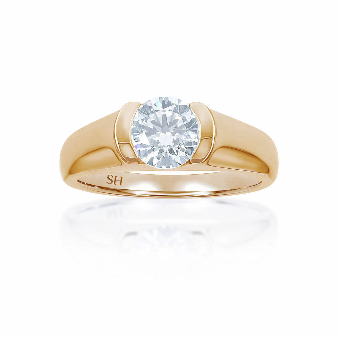 Modern half bezel set solitaire engagement ring - W0010