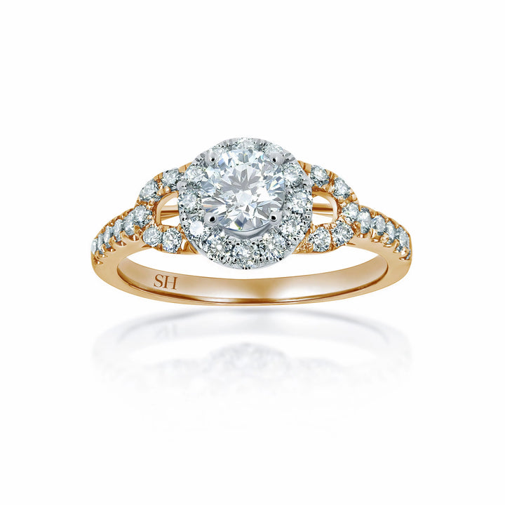 Halo style diamond plaque engagement ring with pavé set band - W0057