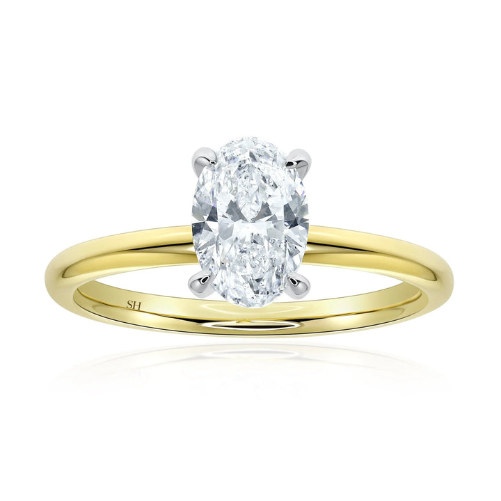 4-Claw Oval Solitaire Engagement Ring with Slim Polished Band - W0590