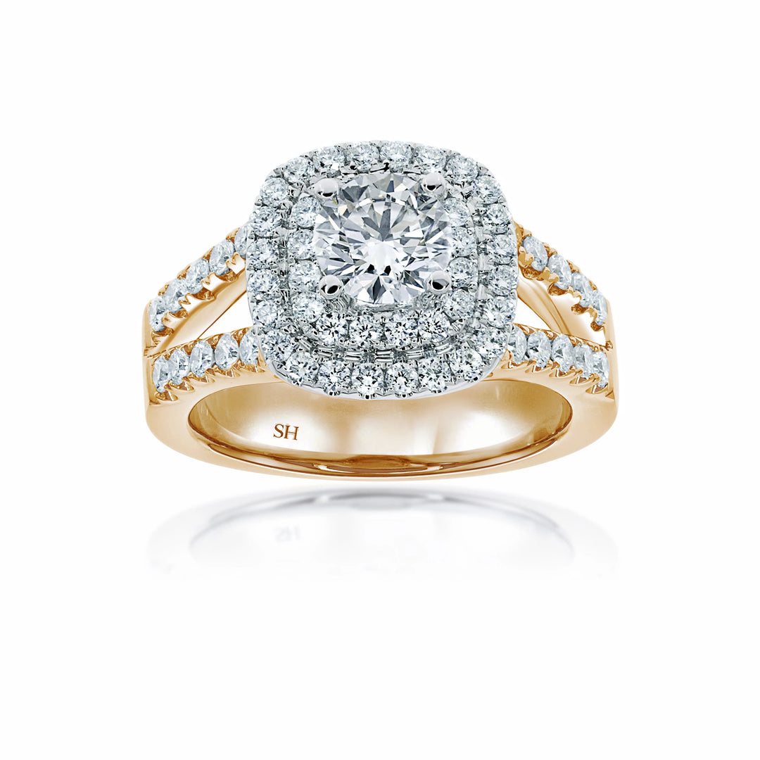 Double Cushion halo with tapering double pave set band - W0403