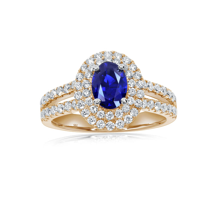 Double Halo Sapphire Ring With Split Band (0.70Ct) - W0866
