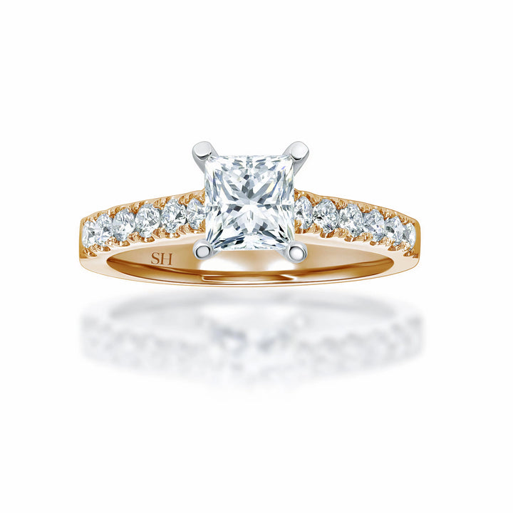 Classic Princess Cut Engagement Ring with Pavé-Set Band - W0333