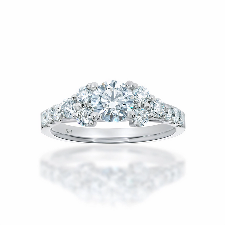 Elegant engagement ring with twin stone shoulders - W0320