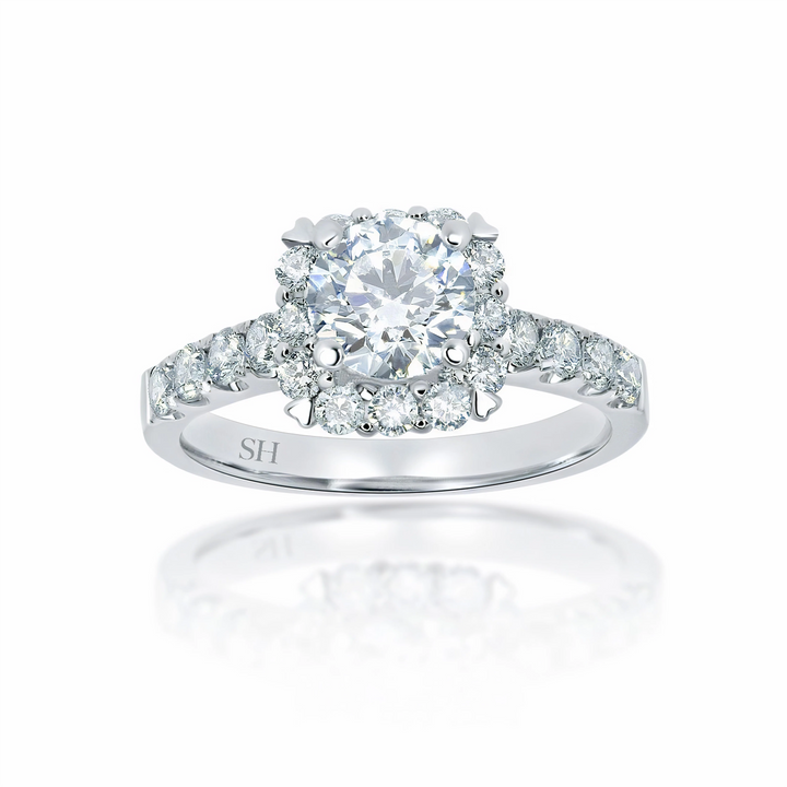 Modern Cushion Shape Halo with Pavé Set Diamond Band - W0041
