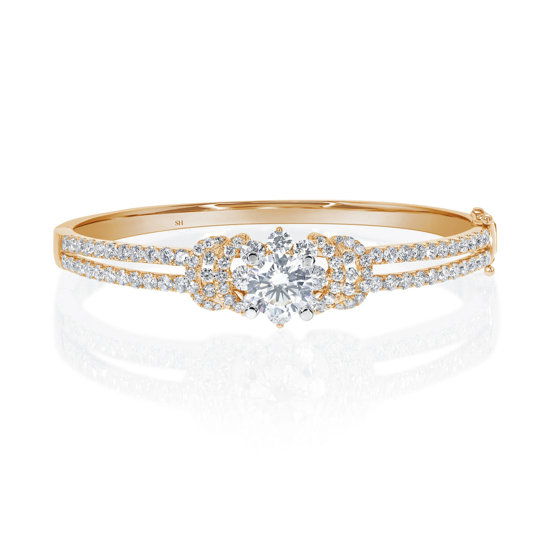Starry Halo with Crescent Side Accents in Split 2-Row Bangle - W0921