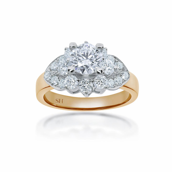 Diamond leaf halo ring - W0346