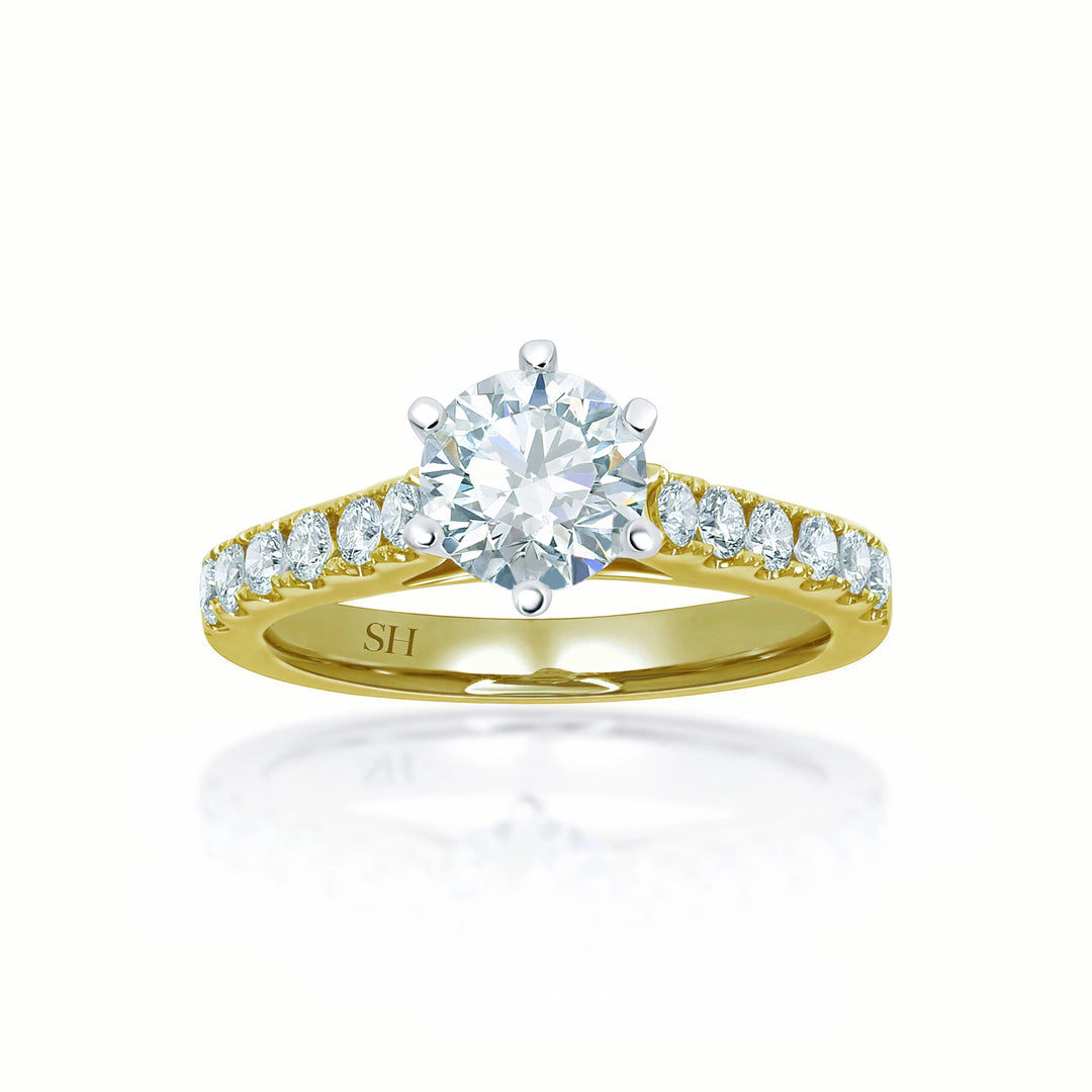 Bold 6-Claw engagement ring with pavé set band - W0253