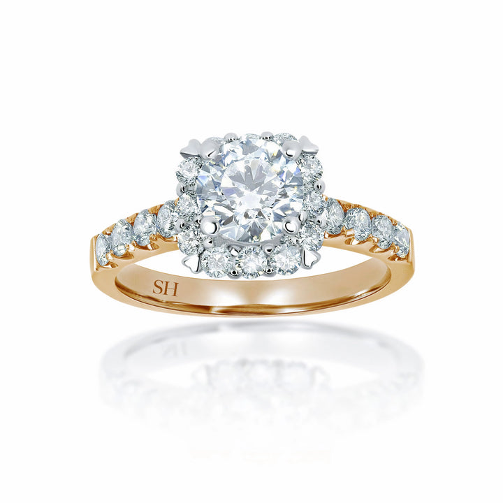 Modern Cushion Shape Halo with Pavé Set Diamond Band - W0041