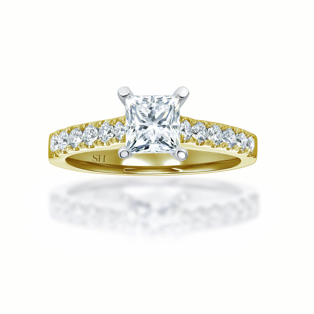 Classic Princess Cut Engagement Ring with Pavé-Set Band - W0333