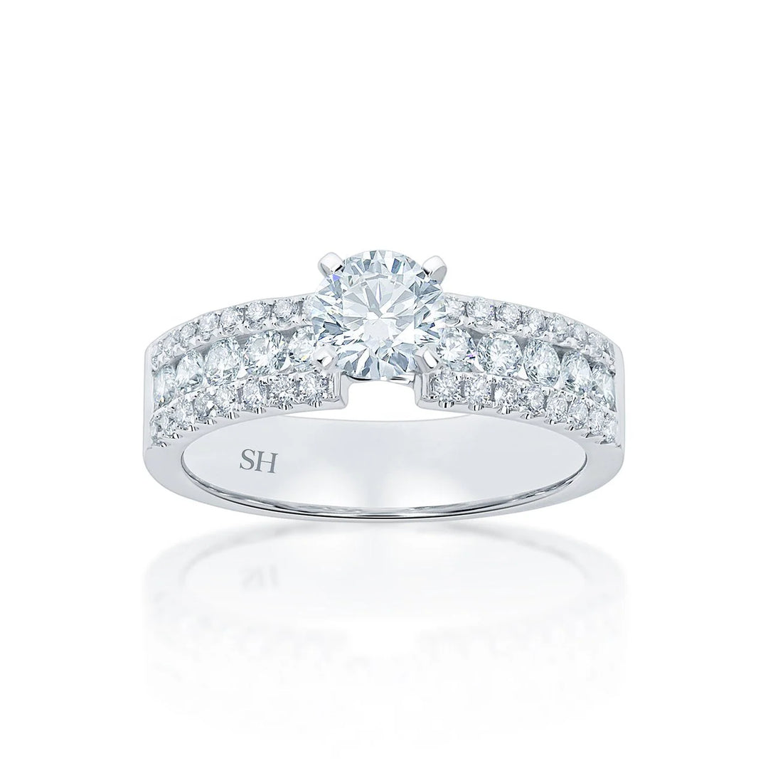 Bold 4-Claw engagement ring with wider diamond band - W0262