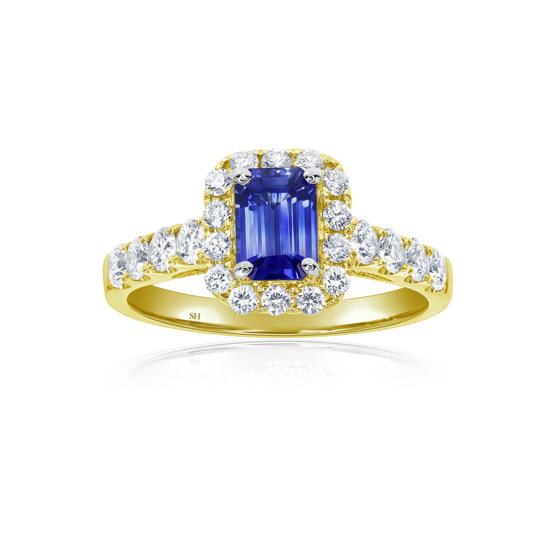 Emerald Cut Sapphire Halo Ring (0.70Ct) - W0857