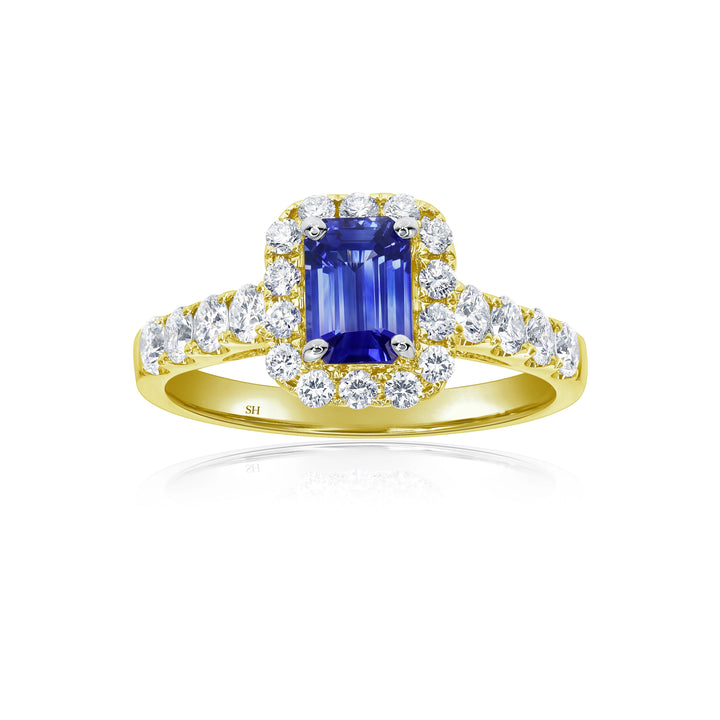 Emerald Cut Sapphire Halo Ring (0.70Ct) - W0857